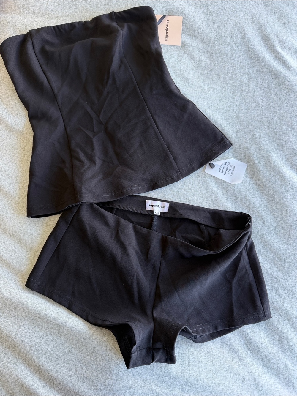Superdown Black Strapless Bustier & Short Set